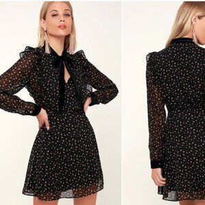 Black Floral Print Long Sleeve Dress